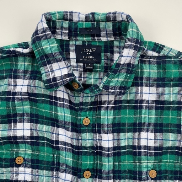J.Crew Factory Men's Green Blue Plaid Slim Fit Flannel Button Down Shirt Medium - Picture 4 of 4